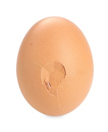 Photo of One cracked chicken egg isolated on white