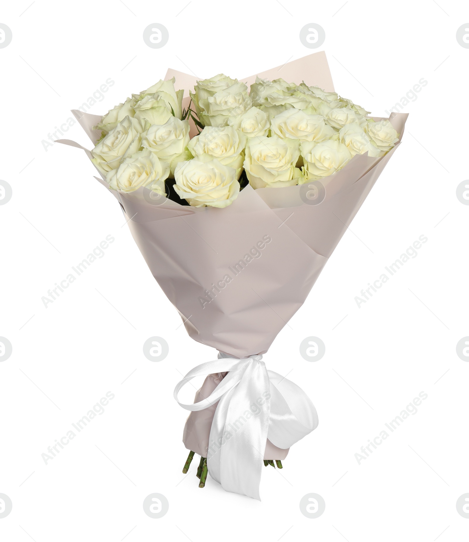 Photo of Luxury bouquet of fresh roses isolated on white