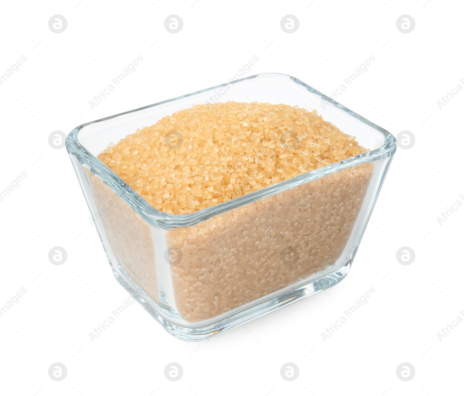 Photo of Brown sugar in glass bowl isolated on white