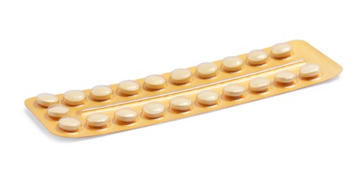 Photo of Blister of oral contraception pills isolated on white