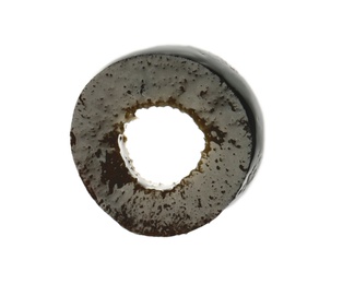 Photo of Slice of black olive on white background