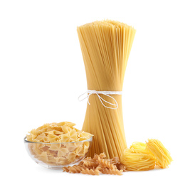 Different types of pasta isolated on white