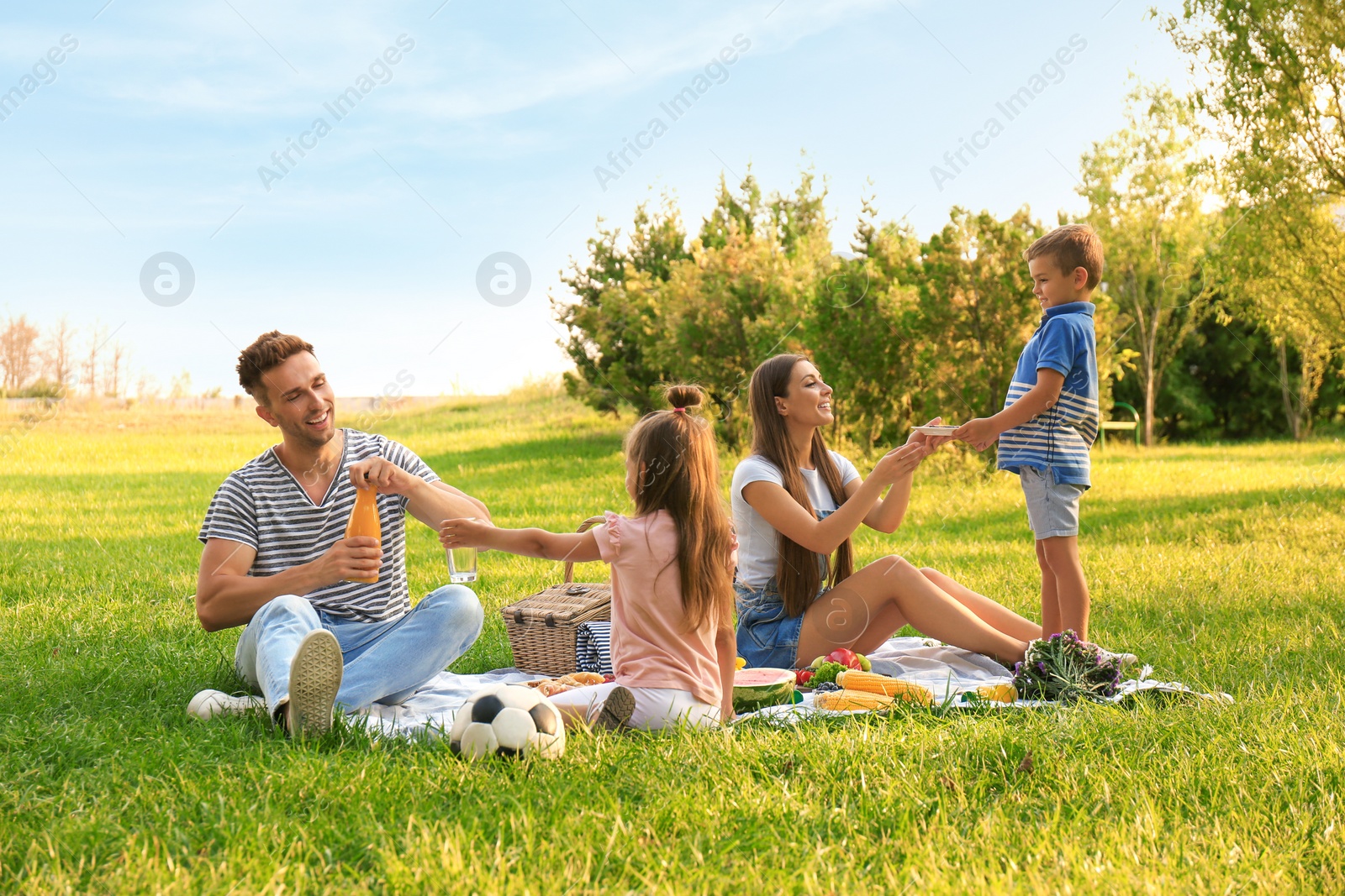 Photo of Happy family having picnic in park on sunny summer day