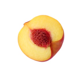 Photo of Half of ripe peach isolated on white