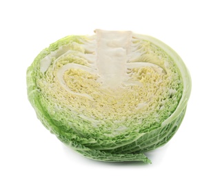 Fresh cut savoy cabbage on white background