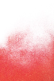 Photo of Red glitter on white background, top view