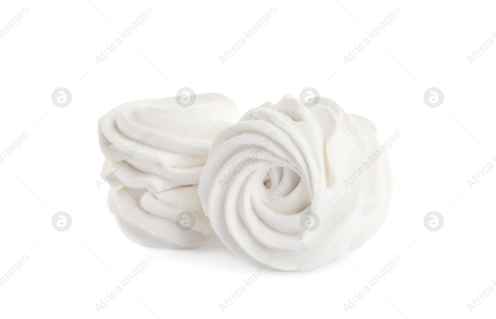 Photo of Two delicious sweet zephyrs on white background
