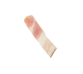 Cut fresh tasty bacon on white background