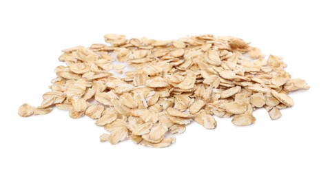 Photo of Pile of rolled oats isolated on white