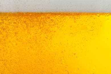 Glass of tasty beer with foam, closeup