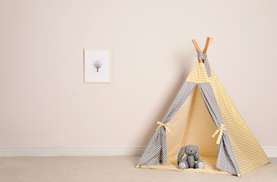 Cozy child room interior with play tent