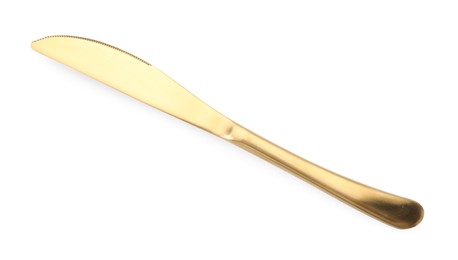 One shiny golden knife isolated on white, top view