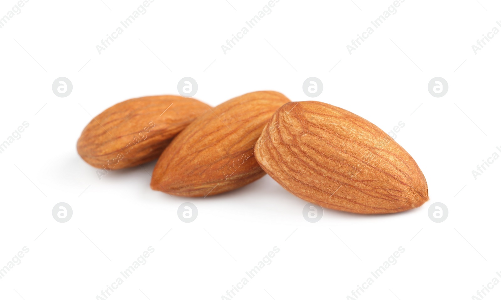 Photo of Organic almond nuts on white background. Healthy snack