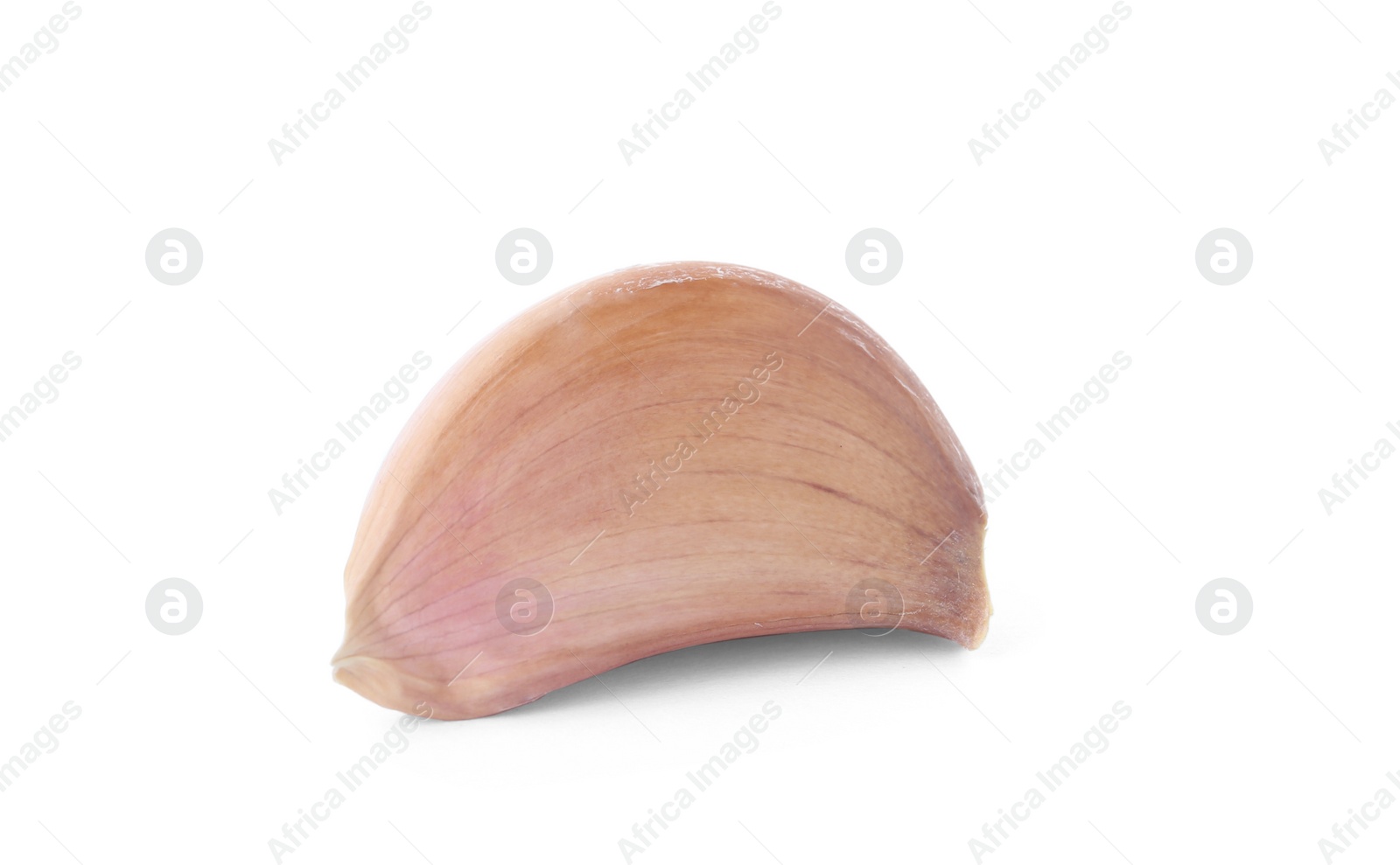 Photo of Fresh unpeeled garlic clove on white background