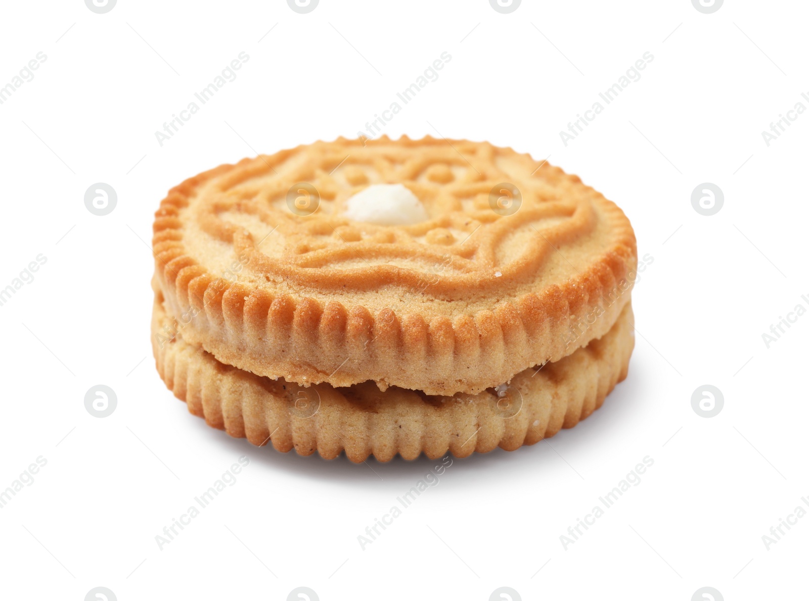 Photo of One tasty sandwich cookie isolated on white