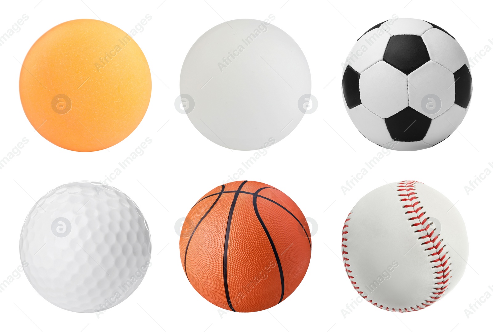 Image of Set with different sport balls on white background