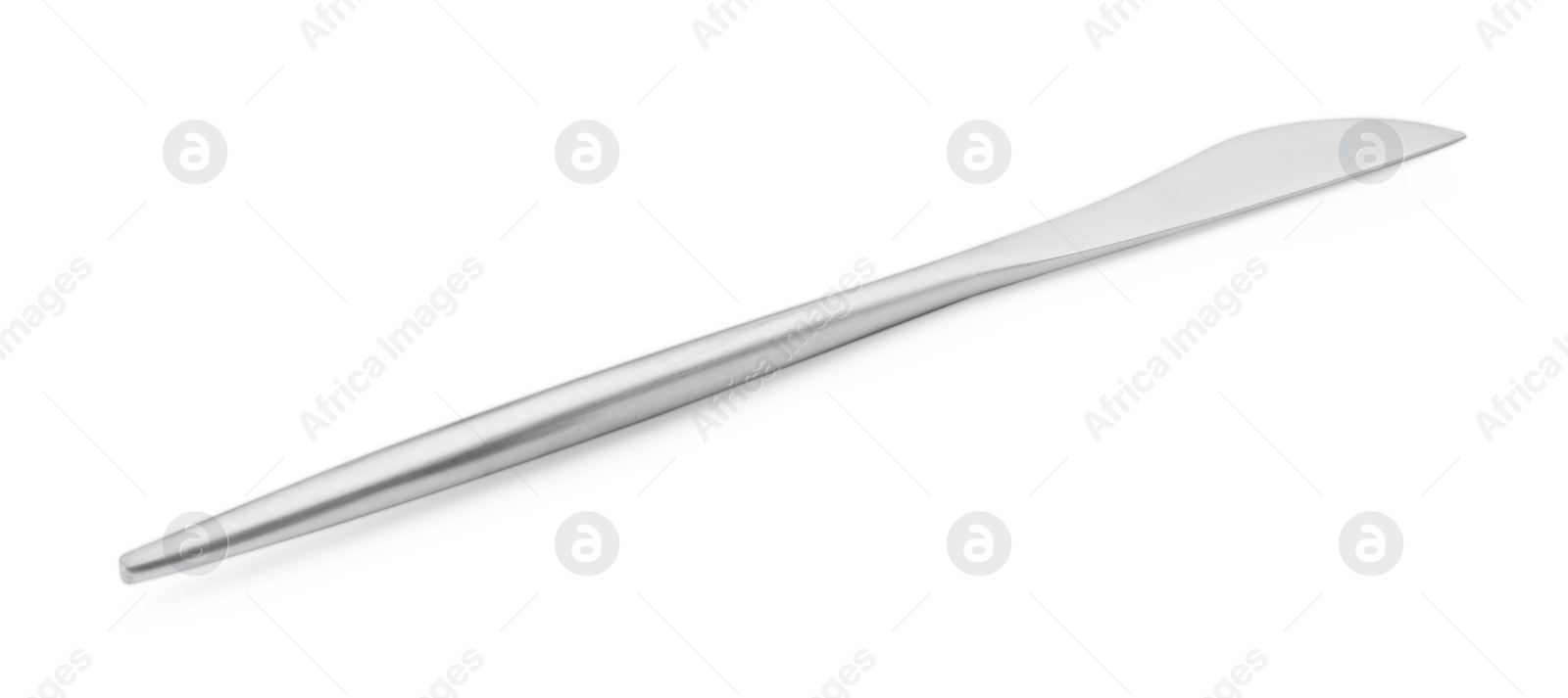 Photo of One shiny silver knife isolated on white