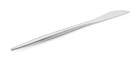 Photo of One shiny silver knife isolated on white