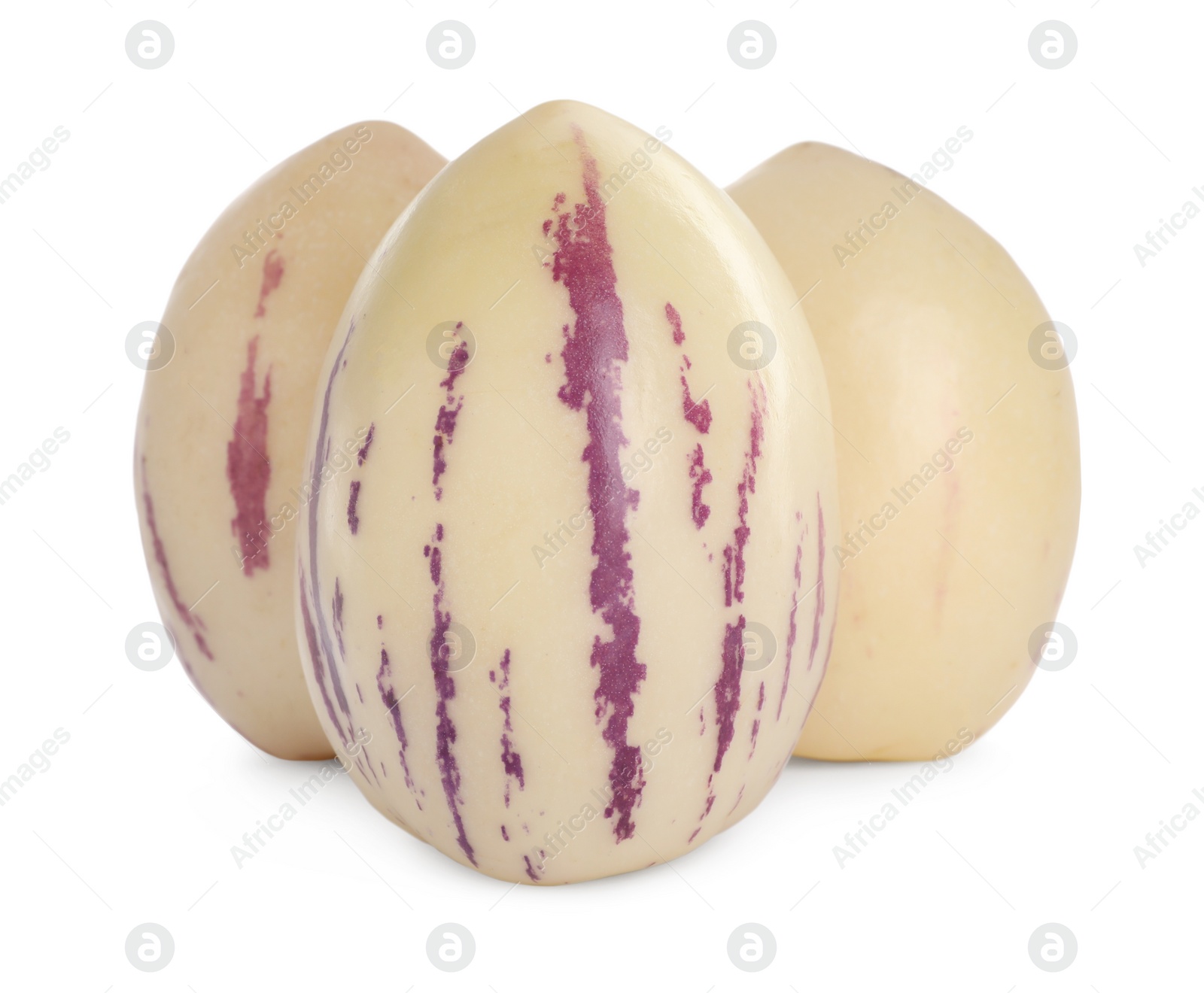 Photo of Fresh ripe pepino melons on white background