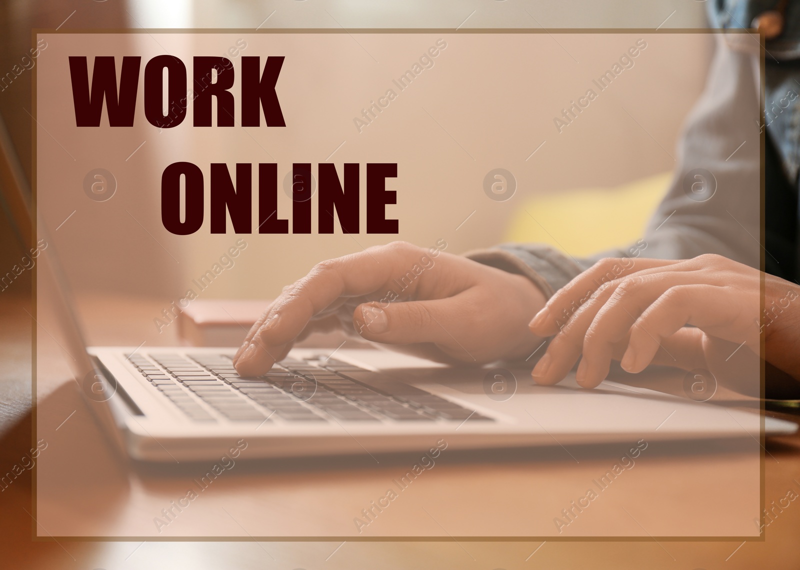 Image of Woman using modern laptop at table, closeup. Work from home