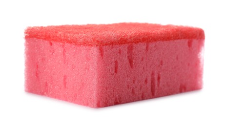 Pink cleaning sponge with abrasive red scourer isolated on white