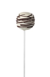 Photo of Tasty cake pop decorated with chocolate isolated on white