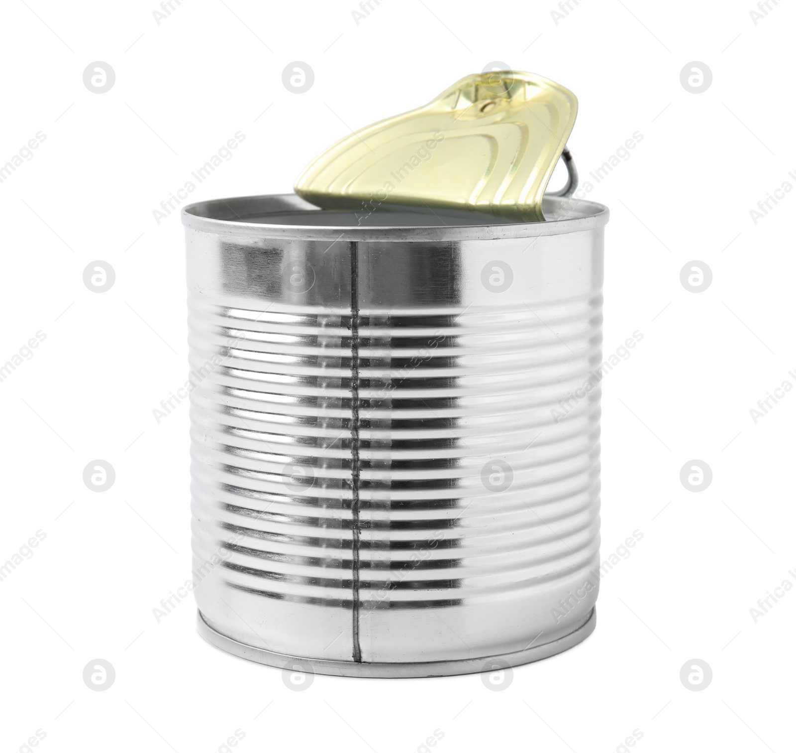 Photo of One open tin can isolated on white