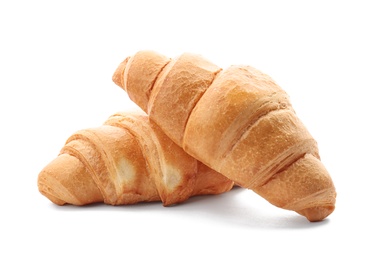 Photo of Tasty croissants on white background