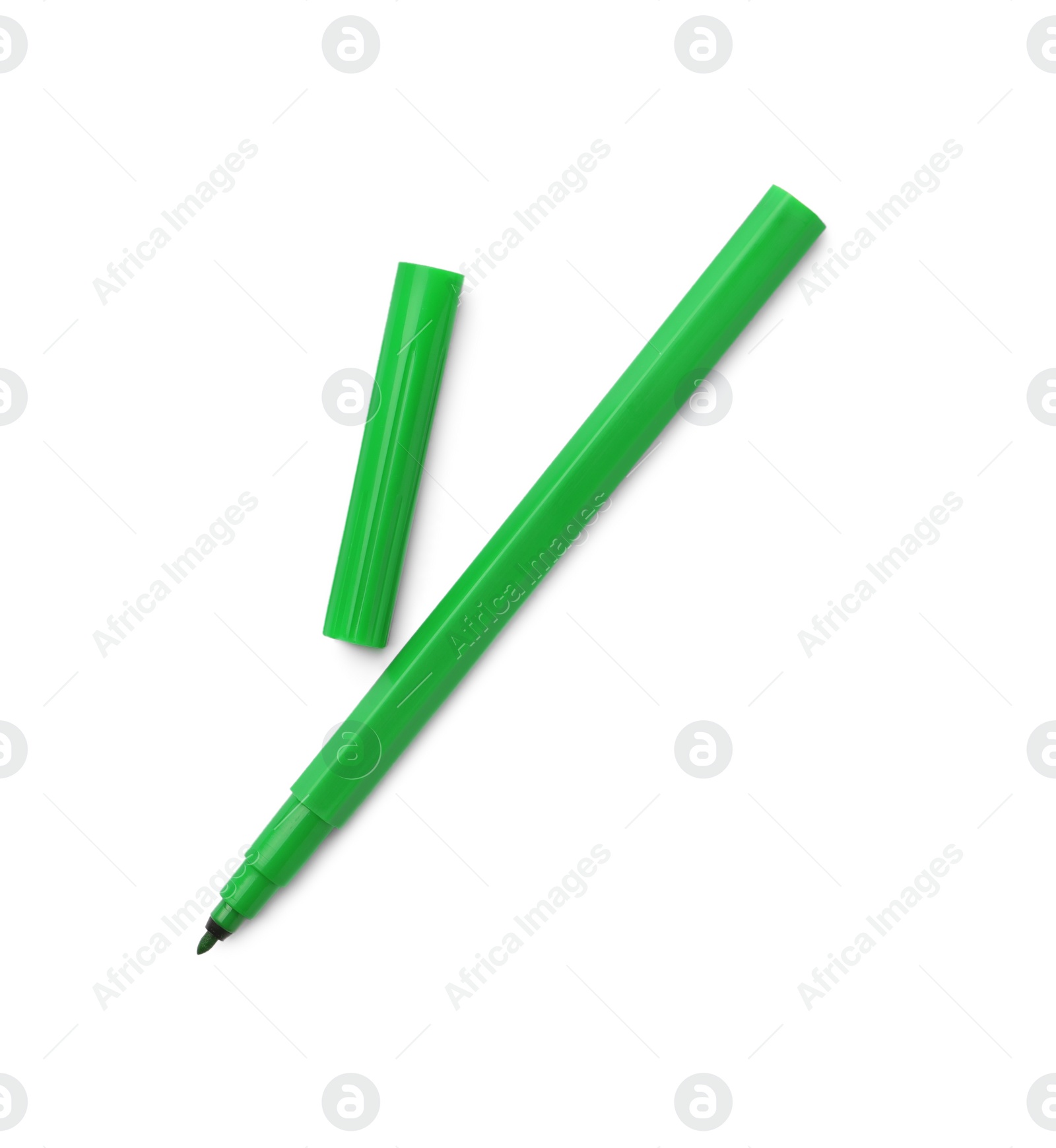 Photo of One green marker isolated on white, top view