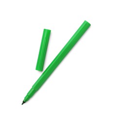 Photo of One green marker isolated on white, top view