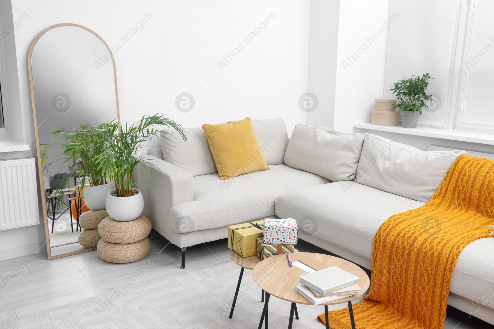 Photo of Gift boxes on table in living room