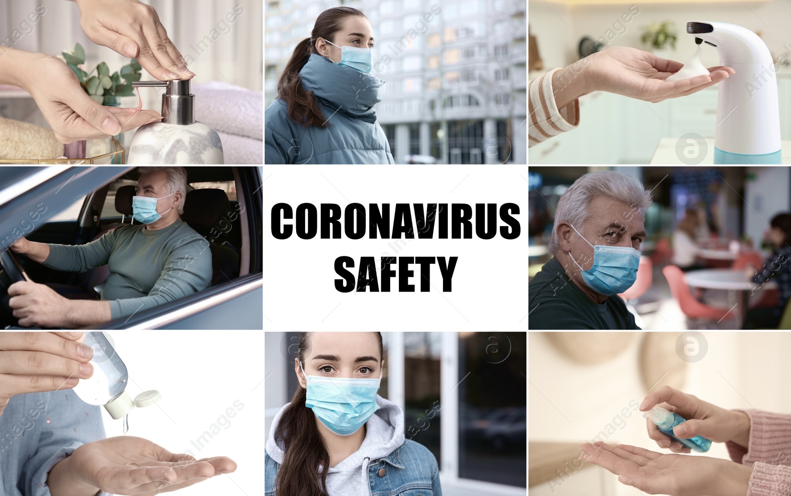 Image of Collage with different photos devoted coronavirus outbreak. Be in safety