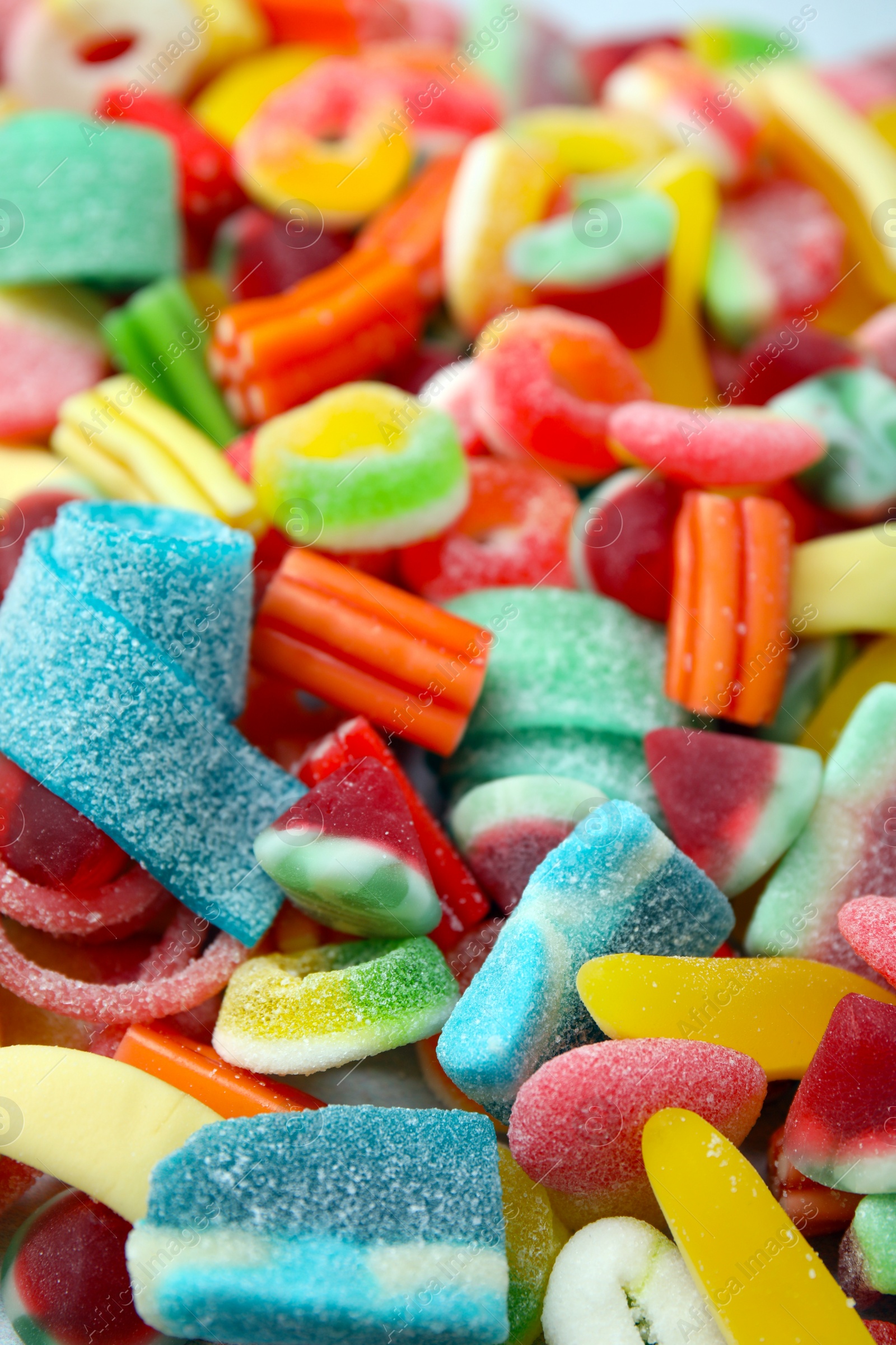 Photo of Tasty colorful jelly candies as background, closeup