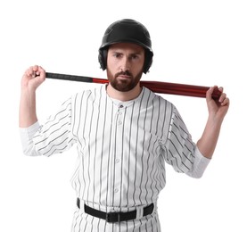 Photo of Baseball player with bat on white background