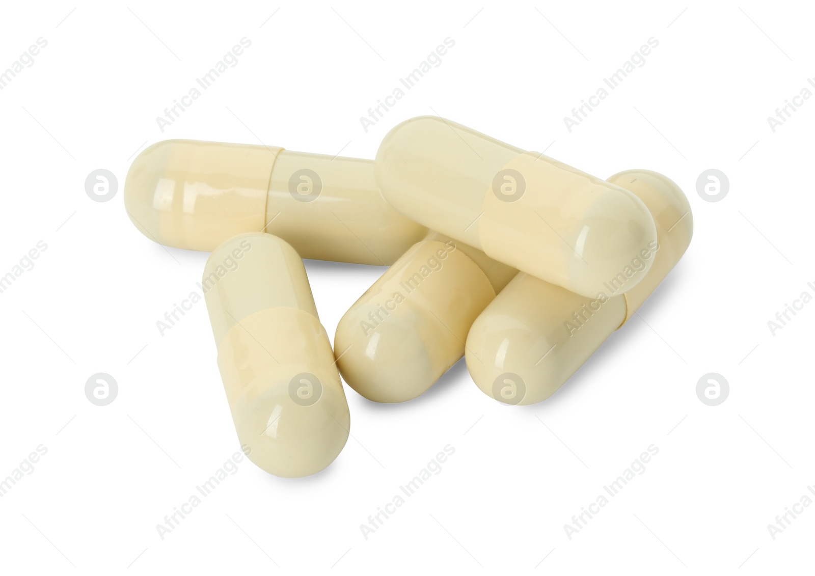 Photo of Vitamin capsules isolated on white. Health supplement