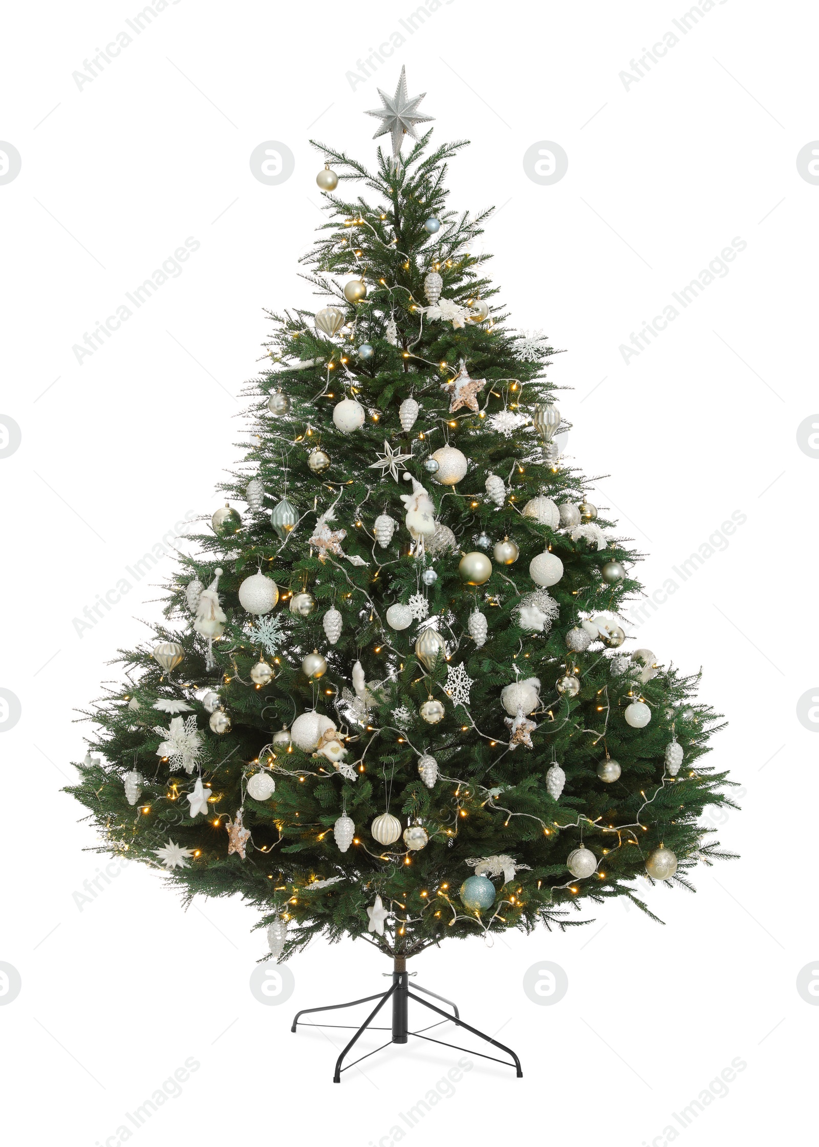 Photo of Christmas tree with beautiful decorations isolated on white