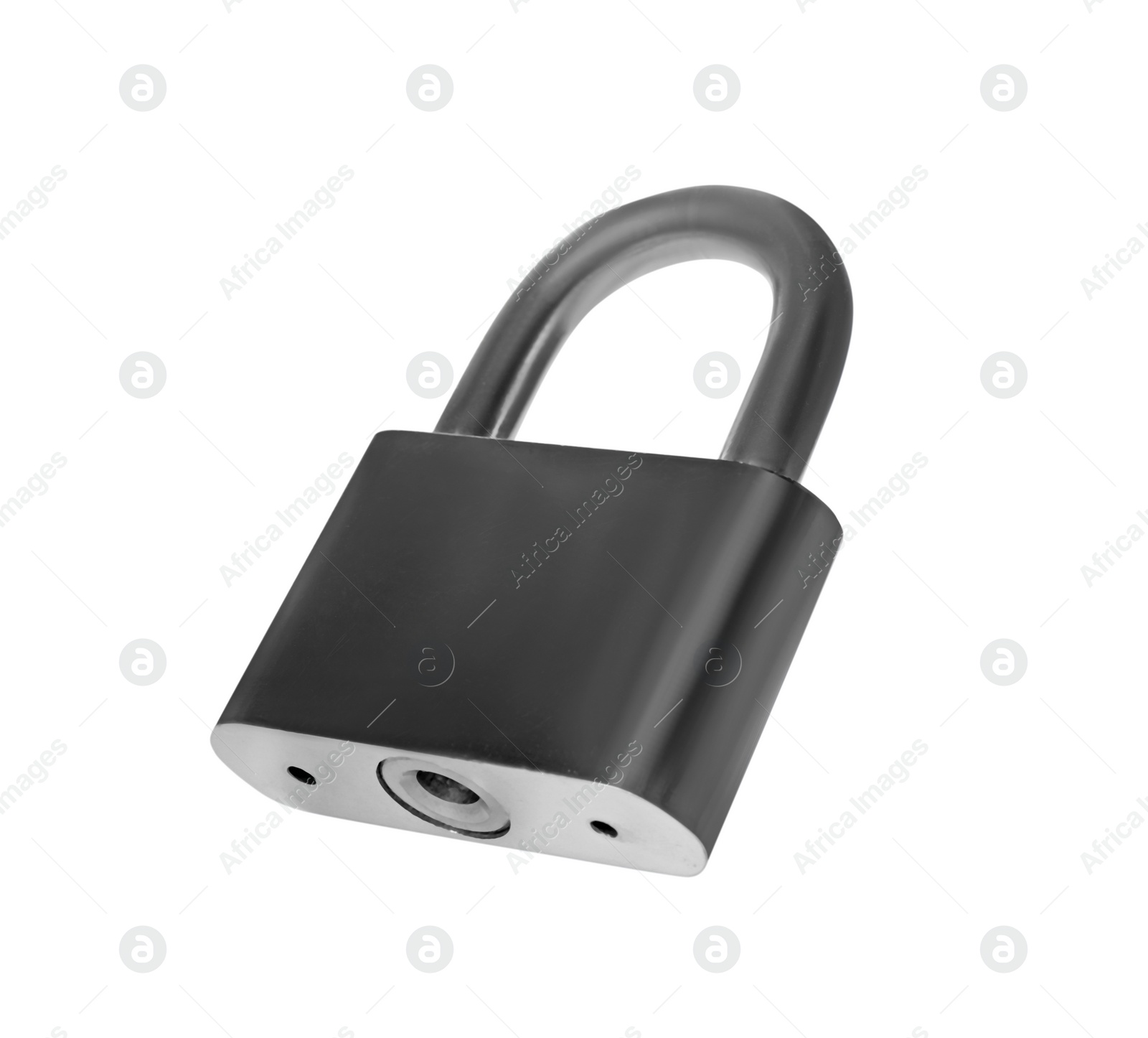 Photo of Steel padlock isolated on white. Safety concept