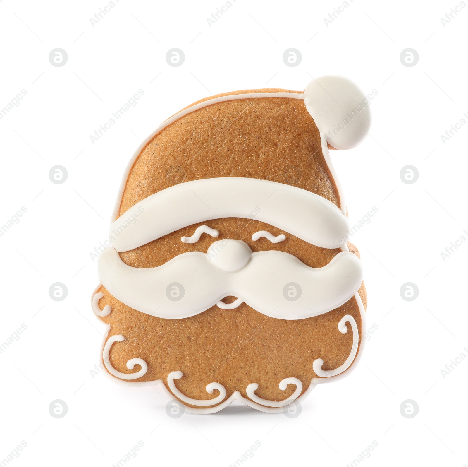 Photo of Santa Claus shaped Christmas cookie isolated on white