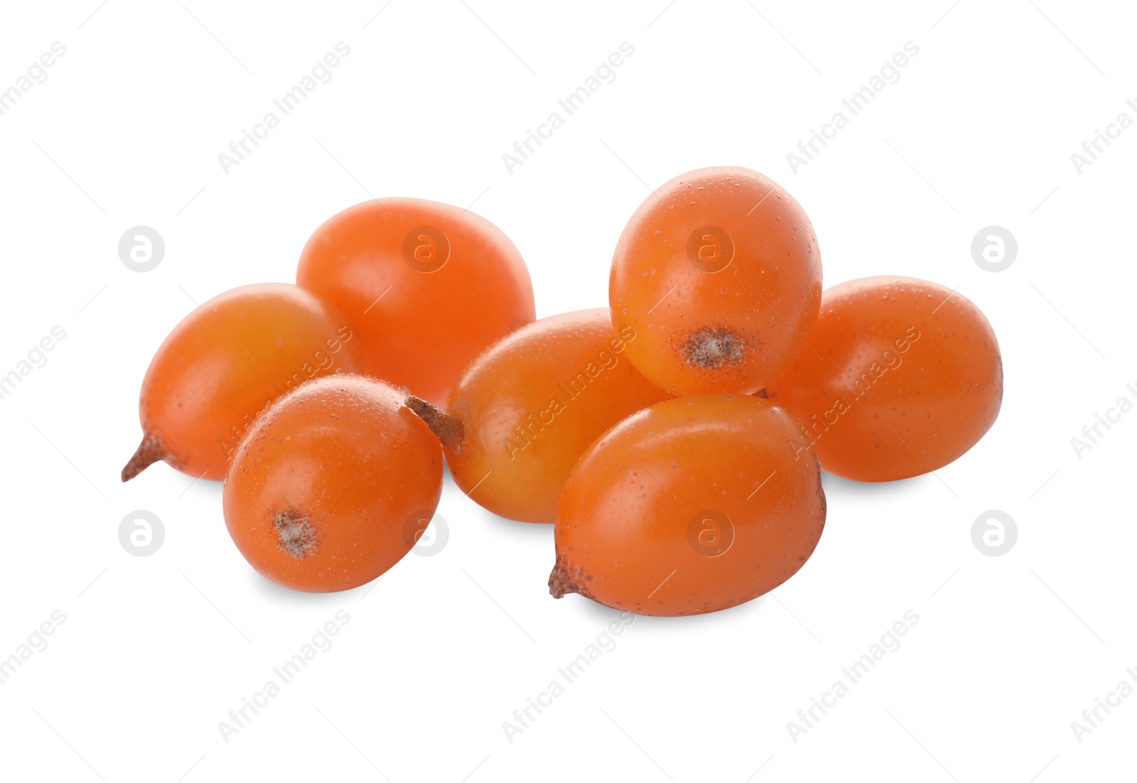 Photo of Fresh ripe sea buckthorn berries on white background