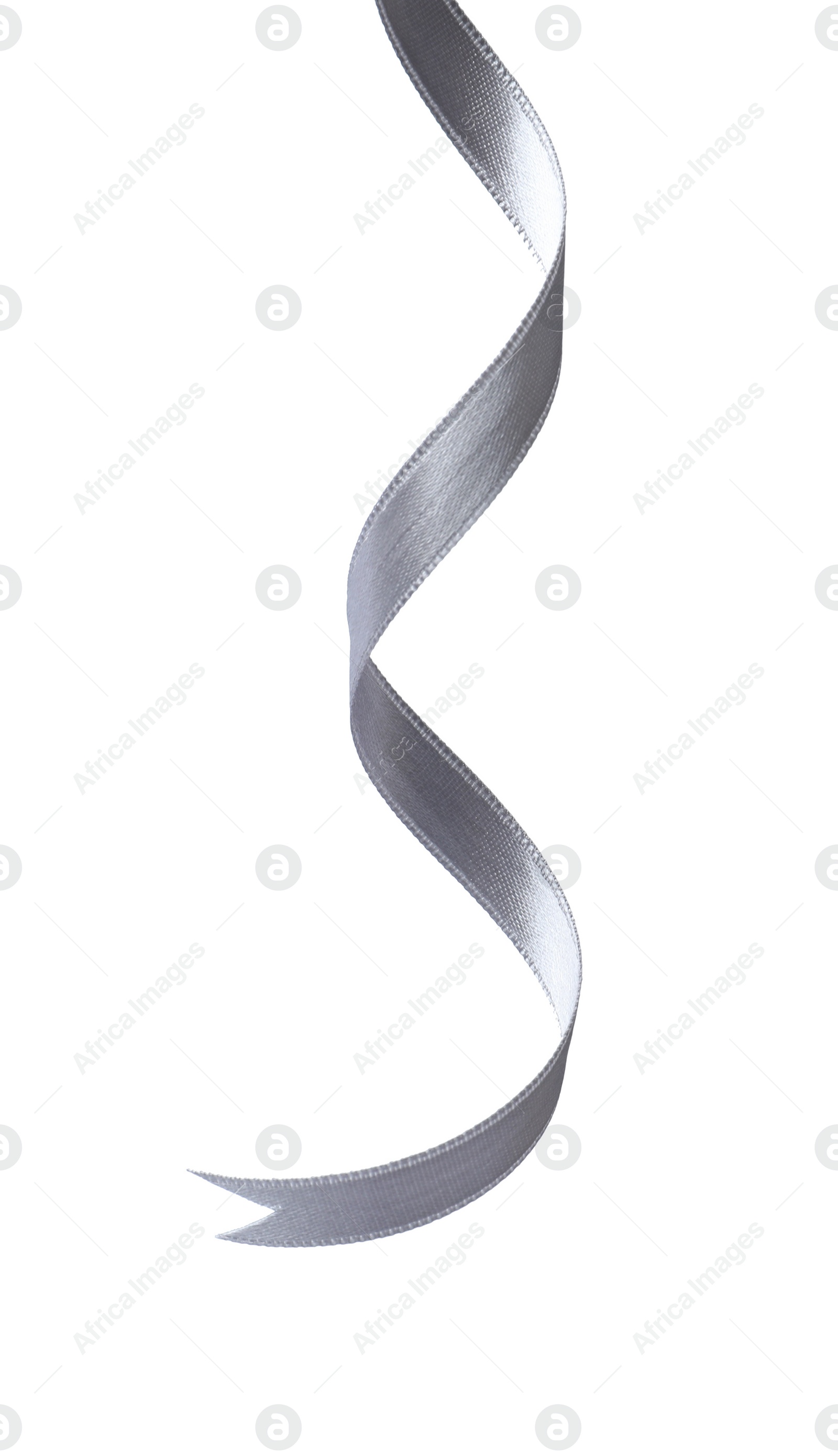 Photo of Beautiful silver ribbon isolated on white. Festive decor