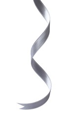 Beautiful silver ribbon isolated on white. Festive decor