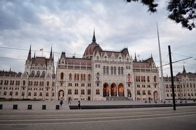 BUDAPEST, HUNGARY - JUNE 17, 2018: Beautiful view of Hungarian Parliament building