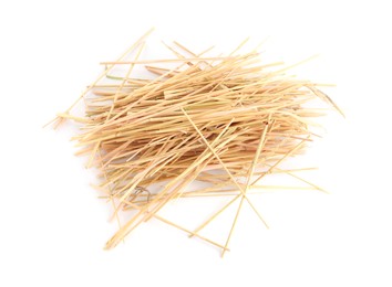 Heap of dried hay on white background, above view