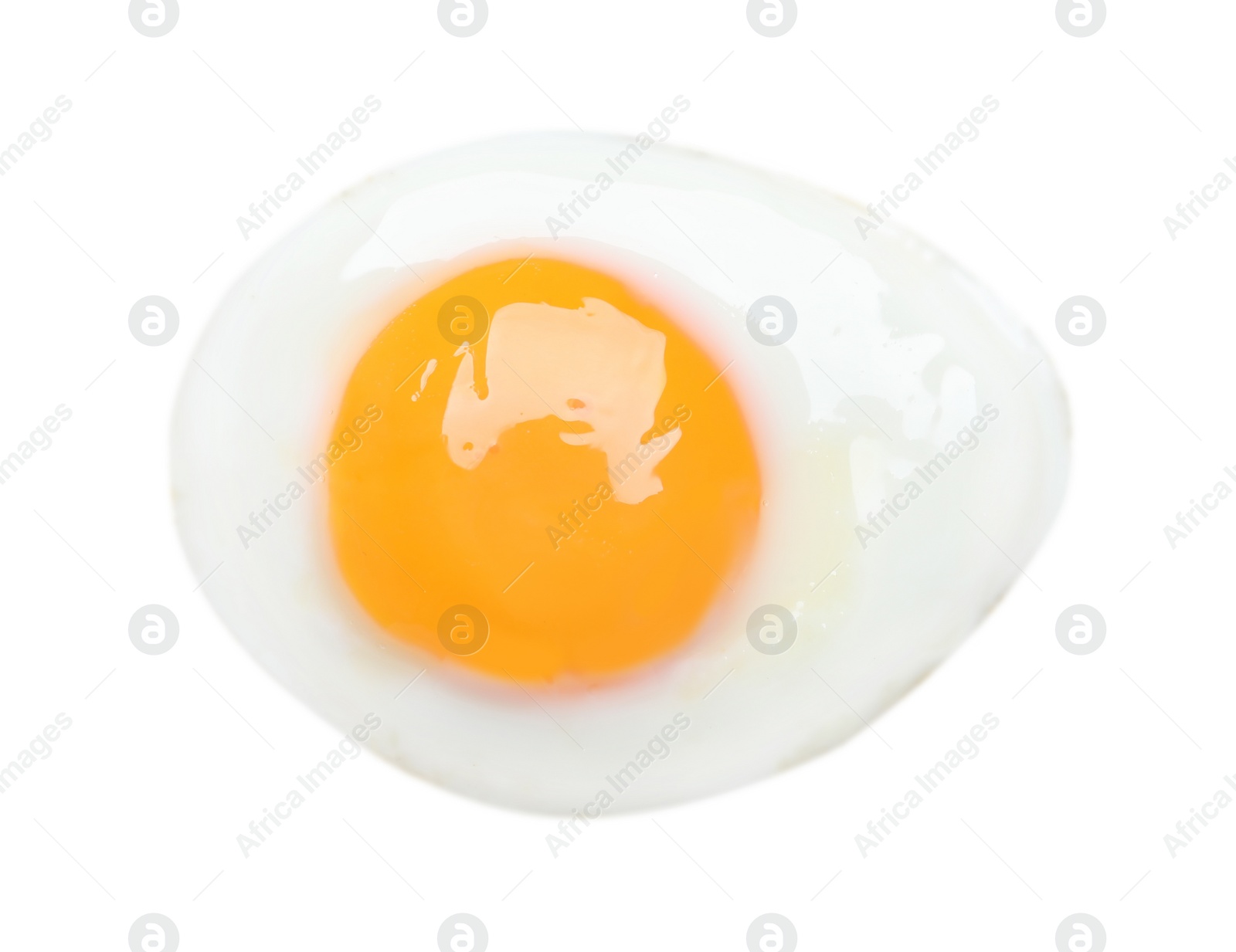 Photo of Delicious fried egg isolated on white, top view