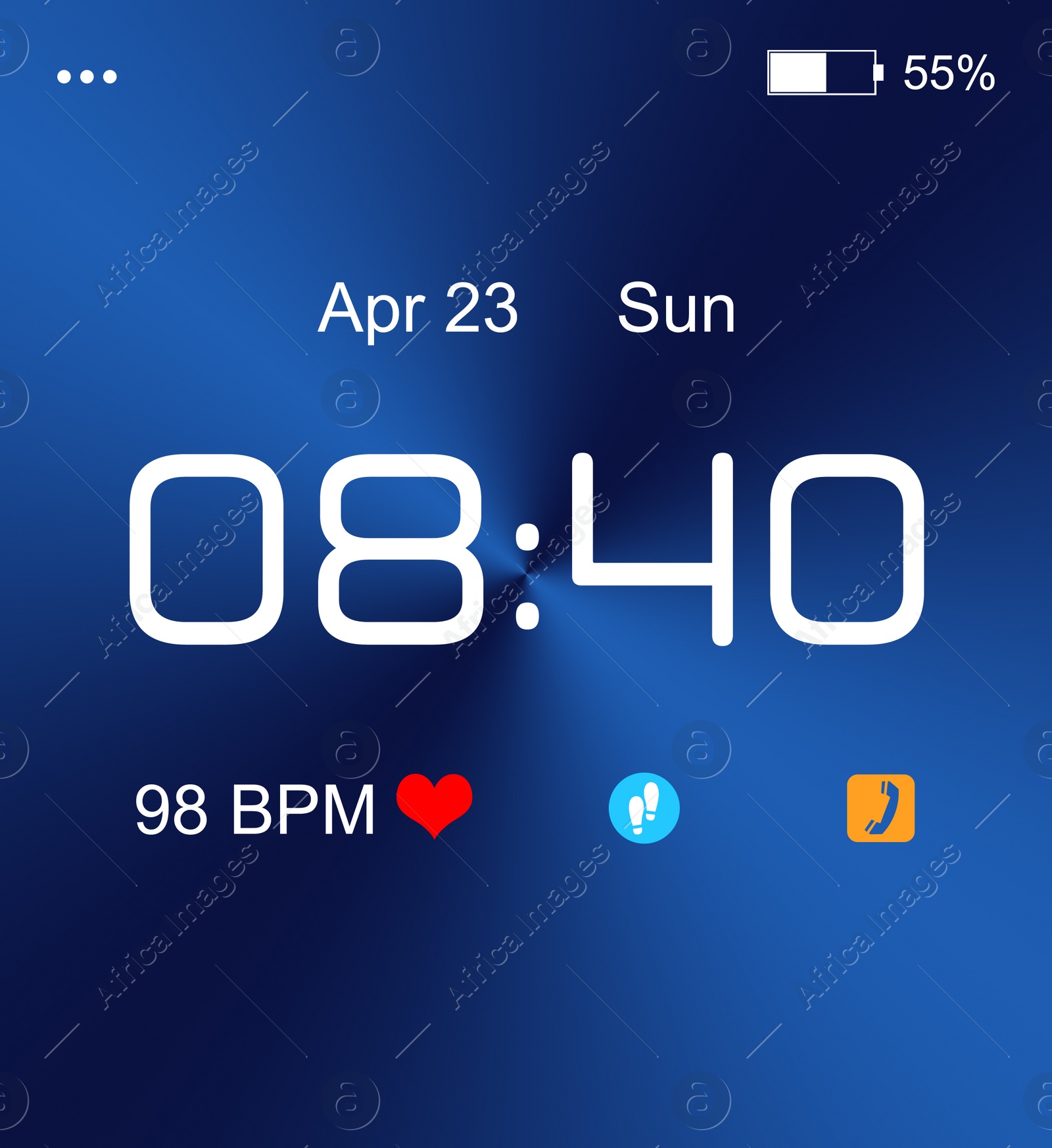 Illustration of Smart watch. Time, date, heart rate and icons on display