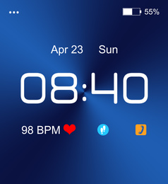 Illustration of Smart watch. Time, date, heart rate and icons on display