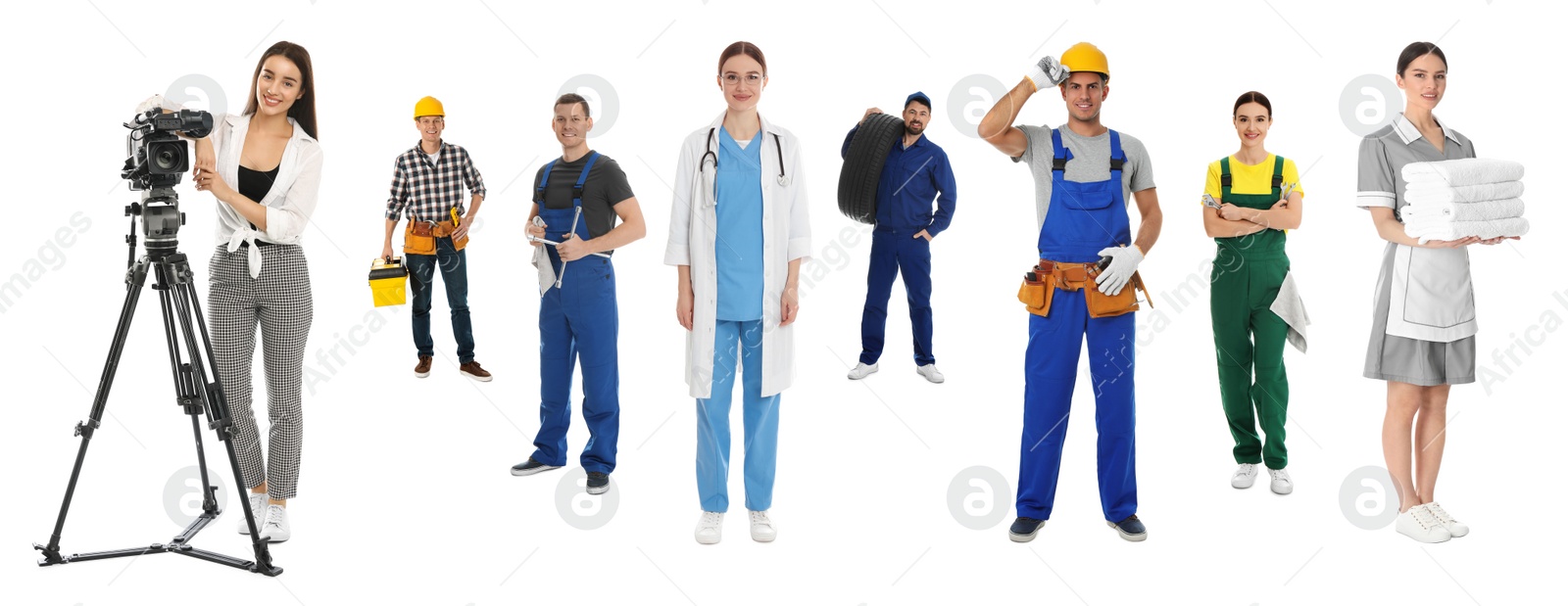 Image of Collage with people of different professions on white background. Banner design