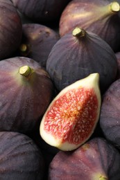 Photo of Many fresh ripe figs as background, closeup