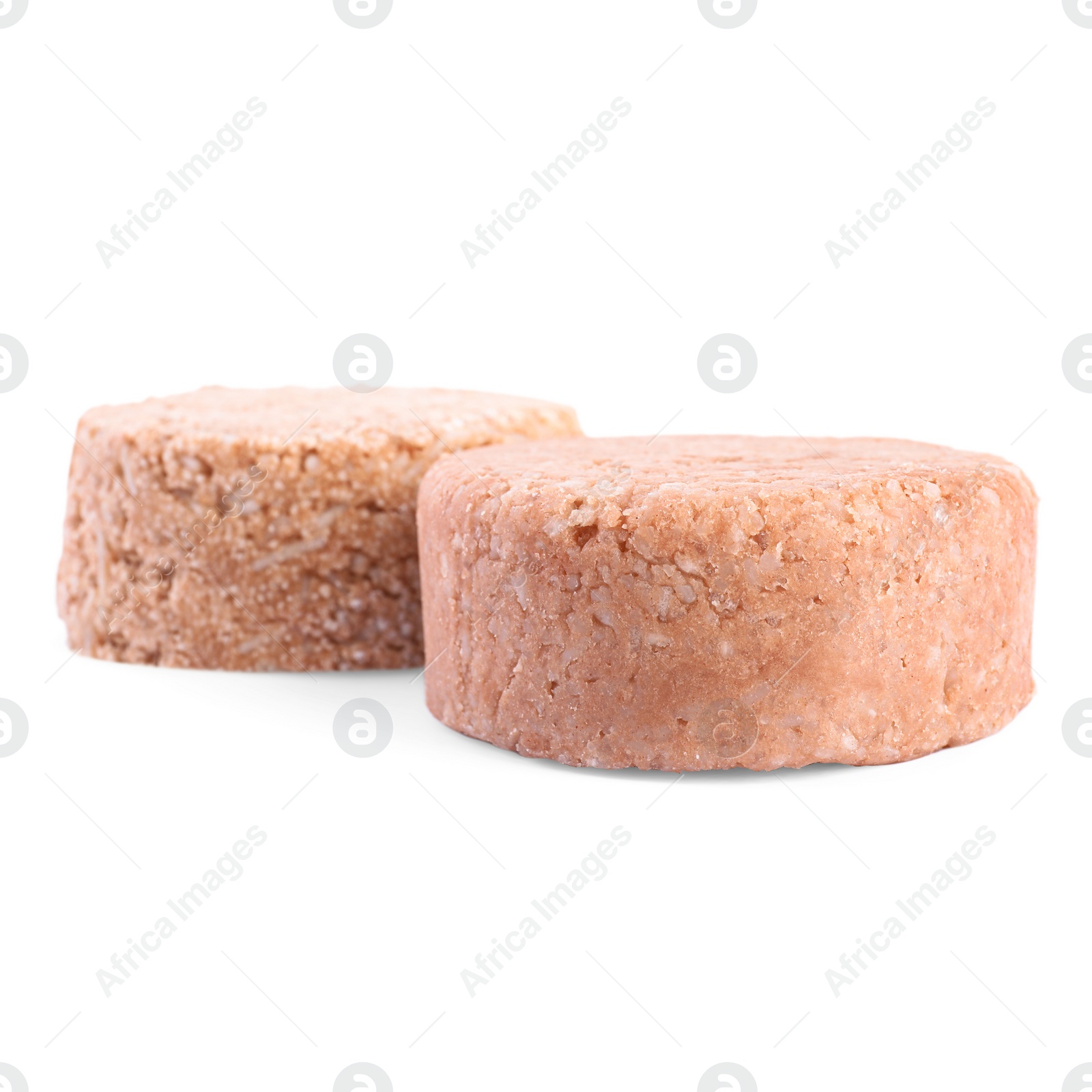 Photo of Solid shampoo bars on white background. Hair care