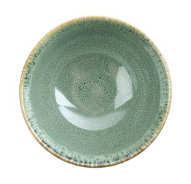 Photo of Beautiful green ceramic bowl on white background, top view